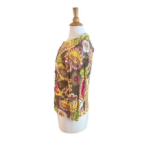 Peck & Peck Weekend Yellow Pink Floral Cotton Blend Crew Neck Cardigan, Size S - Picture 4 of 13